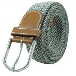 Braided Gray and White Woven Elasticated Belt Made With Stretchable Polyester